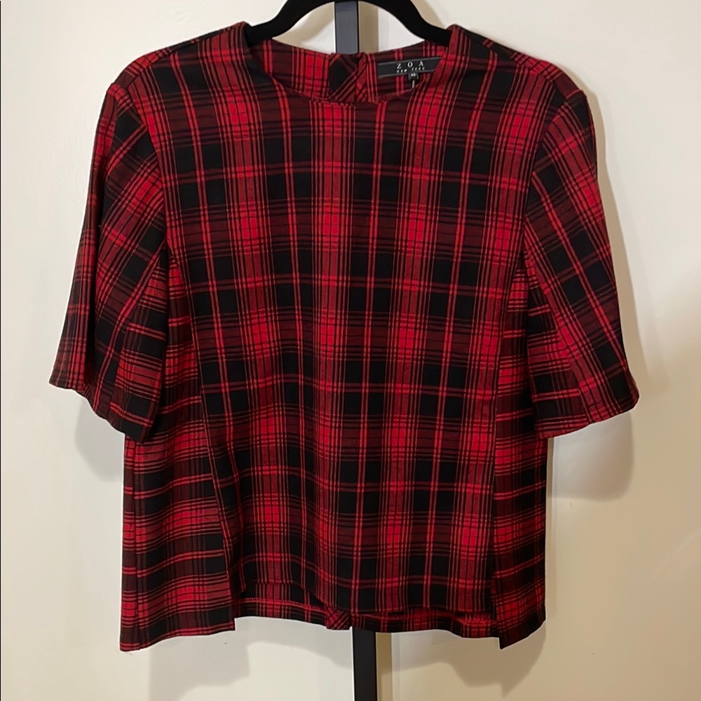 Zoa New York Red Plaid Top